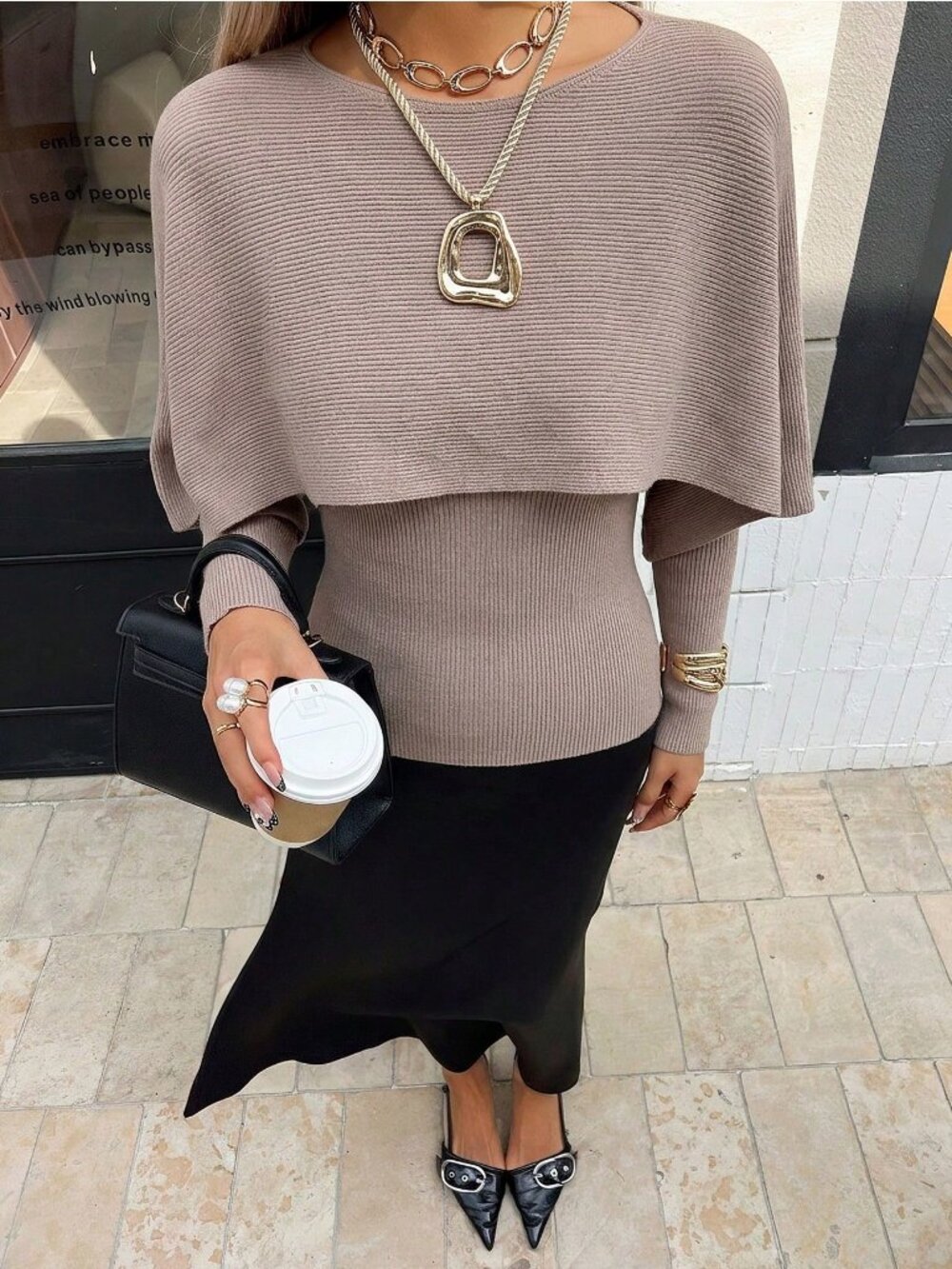 Dusty Purple Casual Women's Ribbed Knit Cloak Sleeve Pullover Top - Picture 8 of 8